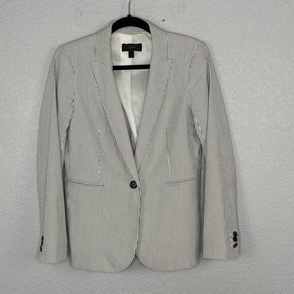 J. Crew Parke Blazer Stretch Seersucker Stripe Gray White Size 6 - Picture 2 of 5